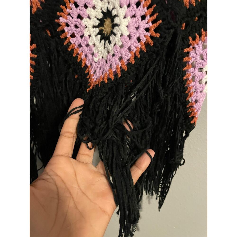 Rebellion Tank Top Womens Small Granny Square Crochet Fringe Boho Festival - Picture 5 of 8